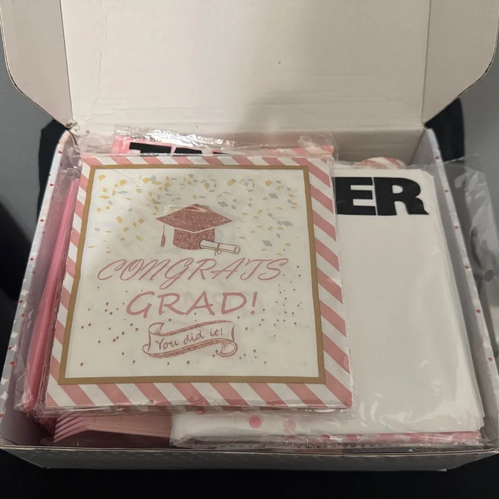 Pink & White Graduation Tableware - Picture 6 of 9